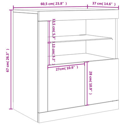 vidaXL kumode ar LED lampiņām, betona pelēka, 60,5x37x67 cm