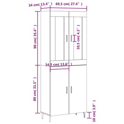 vidaXL augstais skapis, melns, 69,5x34x180 cm, inženierijas koks