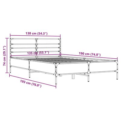 vidaXL gultas rāmis, ozola krāsā, 135x190cm, inženierijas koks, metāls