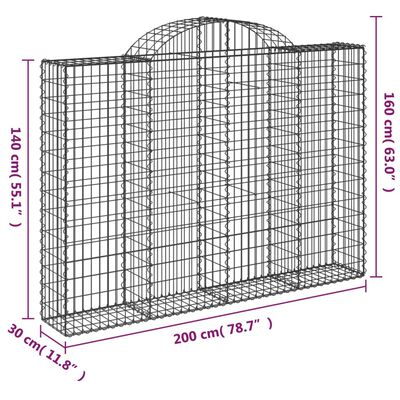 vidaXL arkveida gabiona grozi, 6 gb., 200x30x140/160cm, cinkota dzelzs