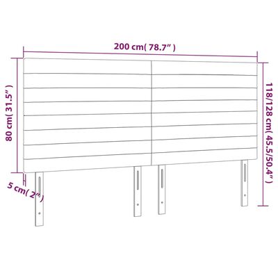 vidaXL gultas galvgalis ar LED, 200x5x118/128 cm, tumši pelēks samts