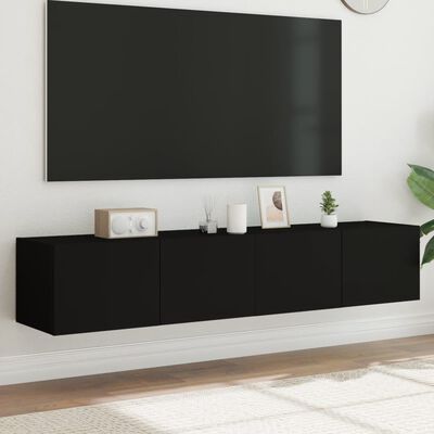 vidaXL TV plaukti ar LED lampiņām, 2 gab., melni, 80x35x31 cm