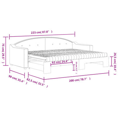 vidaXL izvelkama dīvāngulta ar matraci, tumši pelēks audums, 80x200 cm