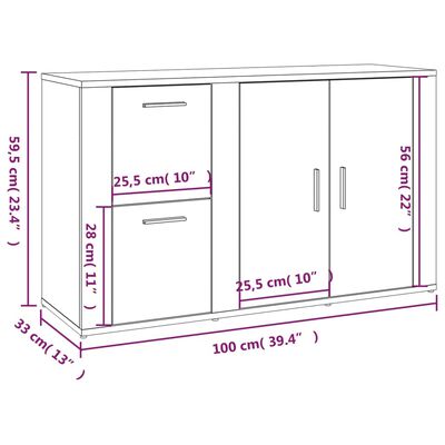 vidaXL kumode, pelēcīga ozolkoka, 100x33x59,5 cm, inženierijas koks