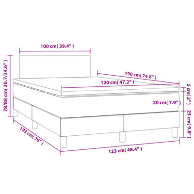 vidaXL atsperu gulta ar matraci, LED, pelēkbrūns audums, 120x190 cm