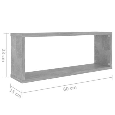 vidaXL kuba formas sienas plaukti, 2 gab., betonpelēki, 60x15x23 cm