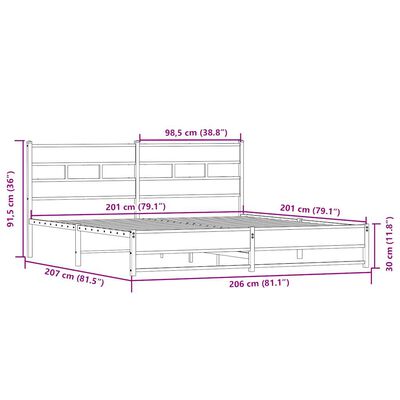 vidaXL gultas rāmis bez matrača, metāls, 200x200cm, ozolkoka imitācija