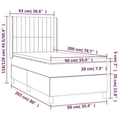 vidaXL atsperu gulta ar matraci, LED, melns samts, 90x200 cm