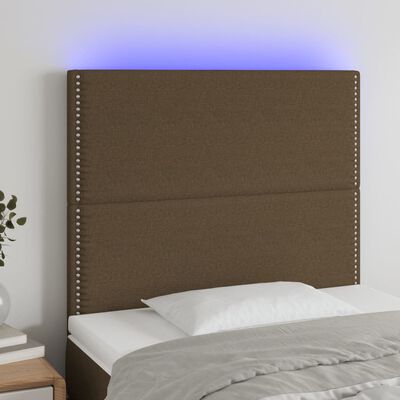 vidaXL gultas galvgalis ar LED, 100x5x118/128 cm, tumši brūns audums