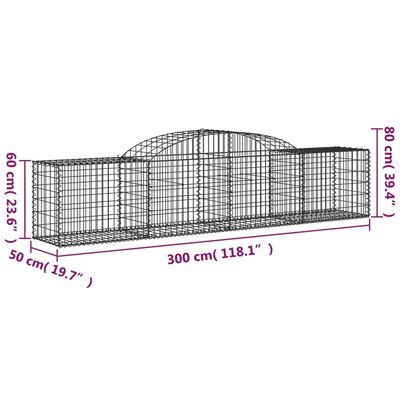 vidaXL arkveida gabiona grozi, 4 gb., 300x50x60/80 cm, cinkota dzelzs