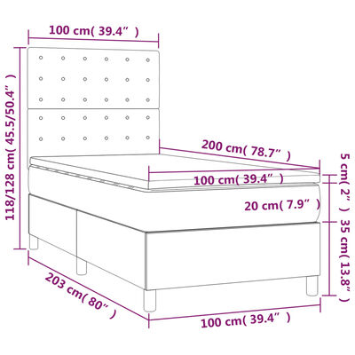 vidaXL atsperu gulta ar matraci, LED, melns audums, 100x200 cm