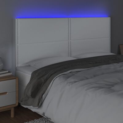 vidaXL gultas galvgalis ar LED, 180x5x118/128 cm, balta mākslīgā āda