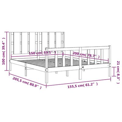 vidaXL gultas rāmis ar galvgali, King size izmērs, masīvkoks, balts