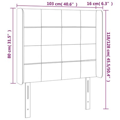 vidaXL gultas galvgalis ar LED, 103x16x118/128 cm, tumši zaļš samts