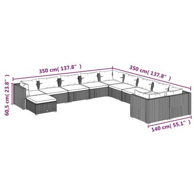 vidaXL 11-daļīgs dārza atpūtas mēbeļu komplekts, melna PE rotangpalma