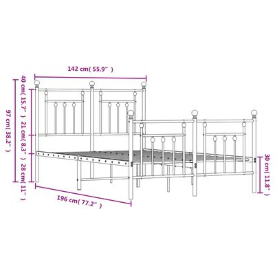 vidaXL gultas rāmis ar galvgali un kājgali, melns metāls, 135x190 cm