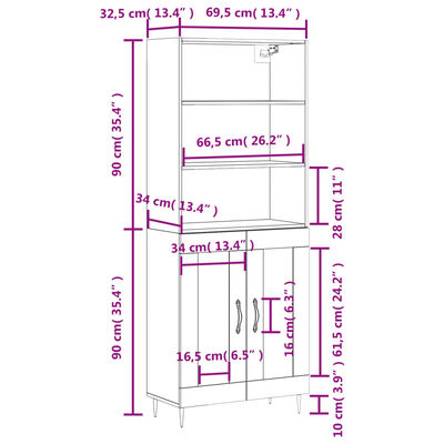 vidaXL augstais skapis, ozolkoka, 69,5x34x180 cm, inženierijas koks