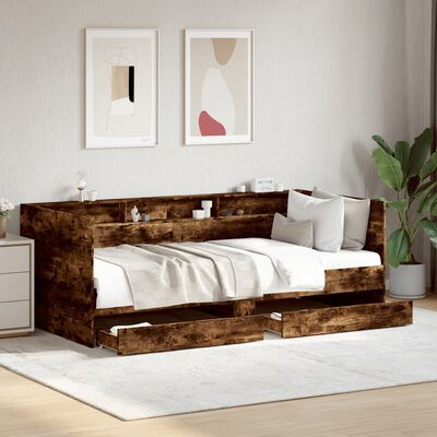 vidaXL dienas gulta ar atvilktnēm, ozolkoka krāsa, 90x190 cm, koks