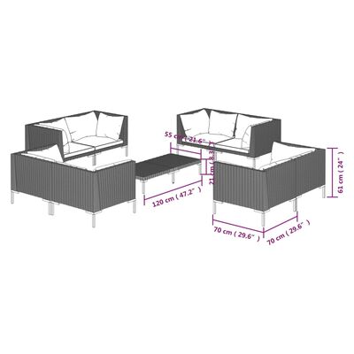 vidaXL 9-daļīgs dārza mēbeļu komplekts, matrači, pelēka PE rotangpalma