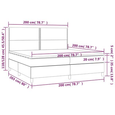 vidaXL atsperu gulta ar matraci, LED, rozā samts, 200x200 cm