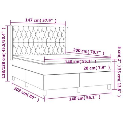 vidaXL atsperu gulta ar matraci, LED, melns audums, 140x200 cm