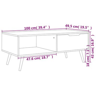 vidaXL kafijas galdiņš, balts, 100x49,5x43 cm, inženierijas koks