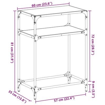 vidaXL konsoles galds ar melnu stikla virsmu, 60x35x81 cm, tērauds