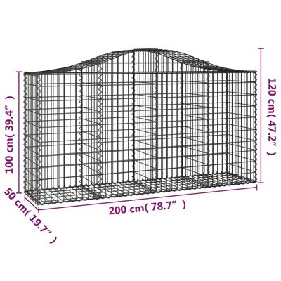 vidaXL arkveida gabiona grozi, 15gb., 200x50x100/120cm, cinkota dzelzs