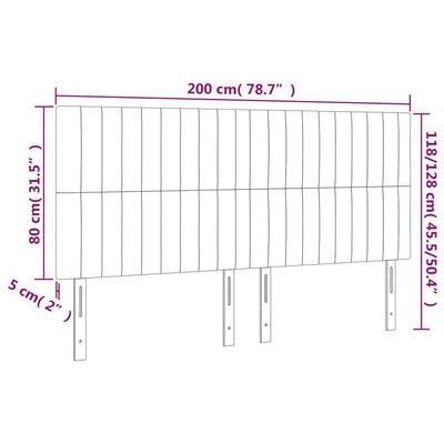 vidaXL gultas galvgalis ar LED, 200x5x118/128 cm, pelēkbrūns audums