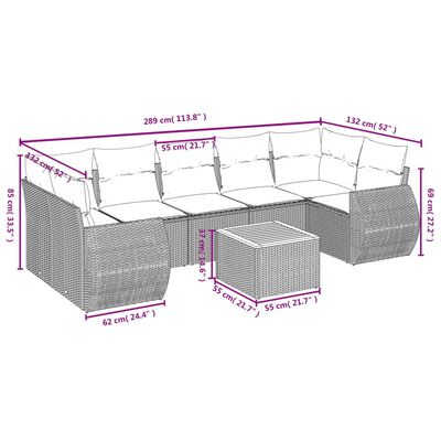 vidaXL 8-daļīgs dārza dīvāna komplekts, matrači, bēša PE rotangpalma