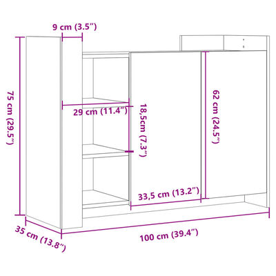 vidaXL kumode, pelēka ozolkoka, 100x35x75 cm, inženierijas koks