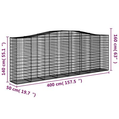 vidaXL arkveida gabiona grozi, 2 gb., 400x50x140/160cm, cinkota dzelzs