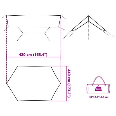 vidaXL kempinga tents, pelēka, oranža, 420x440 cm, ūdensizturīga