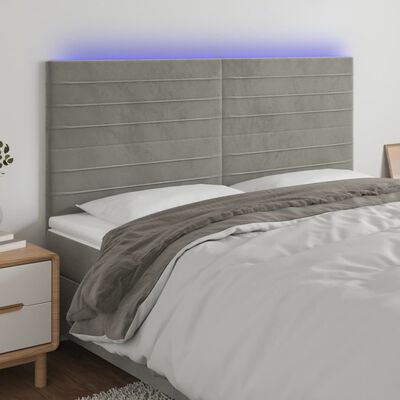 vidaXL gultas galvgalis ar LED, 160x5x118/128 cm, gaiši pelēks samts