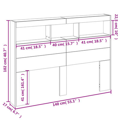 vidaXL galvgaļa skapis ar LED, ozolkoka krāsa, 140x17x102 cm