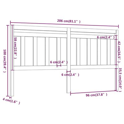 vidaXL gultas galvgalis, medus brūns, 206x4x100 cm, priedes masīvkoks