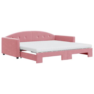 vidaXL izvelkams dīvāns ar matraci, rozā, 100x200 cm, samts