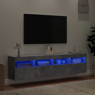 vidaXL TV galdiņi ar LED lampiņām, 2 gab., betona pelēki, 80x30x40 cm