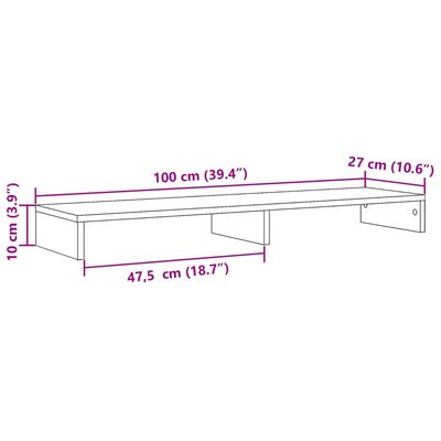 vidaXL monitora paliktnis, balts, 100x27x10 cm, konstruēts koks