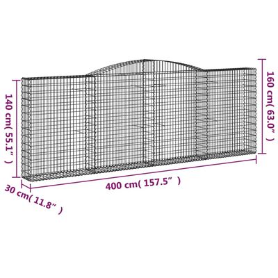 vidaXL arkveida gabiona grozi, 6 gb., 400x30x140/160cm, cinkota dzelzs