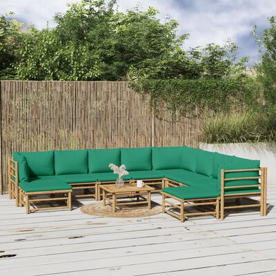 vidaXL 11-daļīgs dārza atpūtas mēbeļu komplekts ar matračiem, bambuss