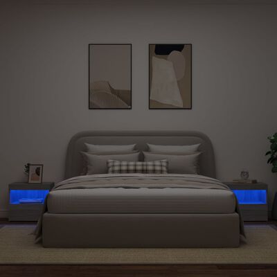 vidaXL naktsskapīši ar LED, 2 gab., pelēka ozola krāsa, 50x40x45 cm