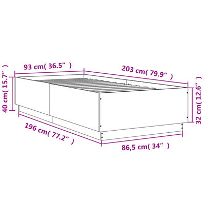 vidaXL gultas rāmis, ozolkoka krāsā, 90x200 cm, inženierijas koks