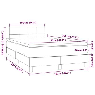 vidaXL atsperu gultas rāmis ar matraci, zils, 120x200 cm, audums