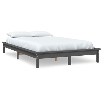 vidaXL gultas rāmis, pelēks, 120x190 cm, priedes masīvkoks, divvietīgs