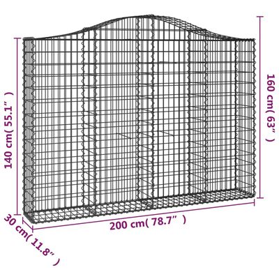 vidaXL arkveida gabiona grozi, 9 gb., 200x30x140/160cm, cinkota dzelzs