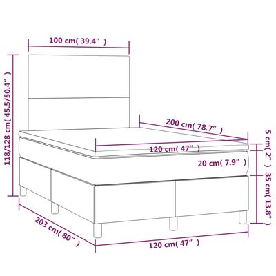 vidaXL atsperu gulta ar matraci, pelēka, 120x200 cm, mākslīgā āda