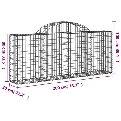 vidaXL arkveida gabiona grozi, 6 gb., 200x30x80/100cm, cinkota dzelzs