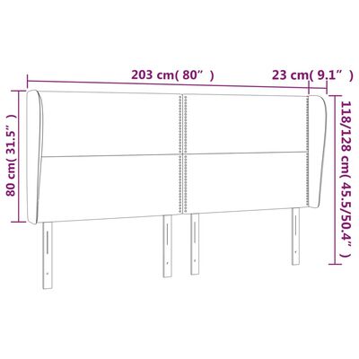 vidaXL galvgalis ar malām, 203x23x118/128 cm, tumši zaļš samts