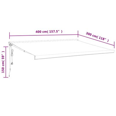 vidaXL izvelkama markīze, pelēka, 4x3 m, audums, alumīnijs